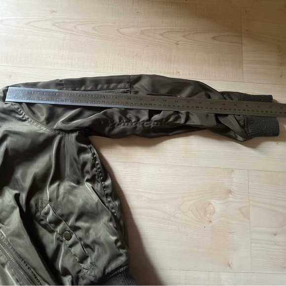 Love Tree Olive Bomber Jacket with Knit Hood- Size Small - Picture 9 of 10